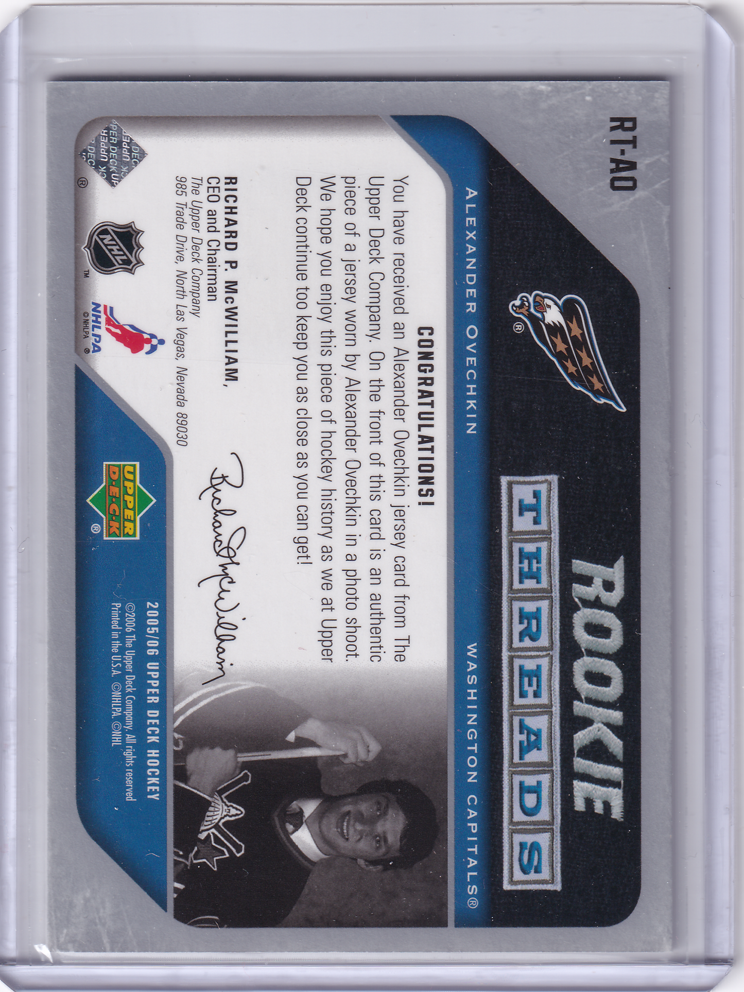 ALEXANDER OVECHKIN 2005-06 Upper Deck UD Rookie Threads Card #RT-AO Washington Capitals RC