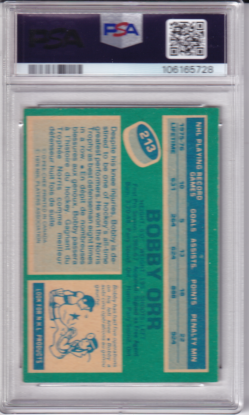 BOBBY ORR 1976-77 O-Pee-Chee Chicago Blackhawks card #213 PSA 8
