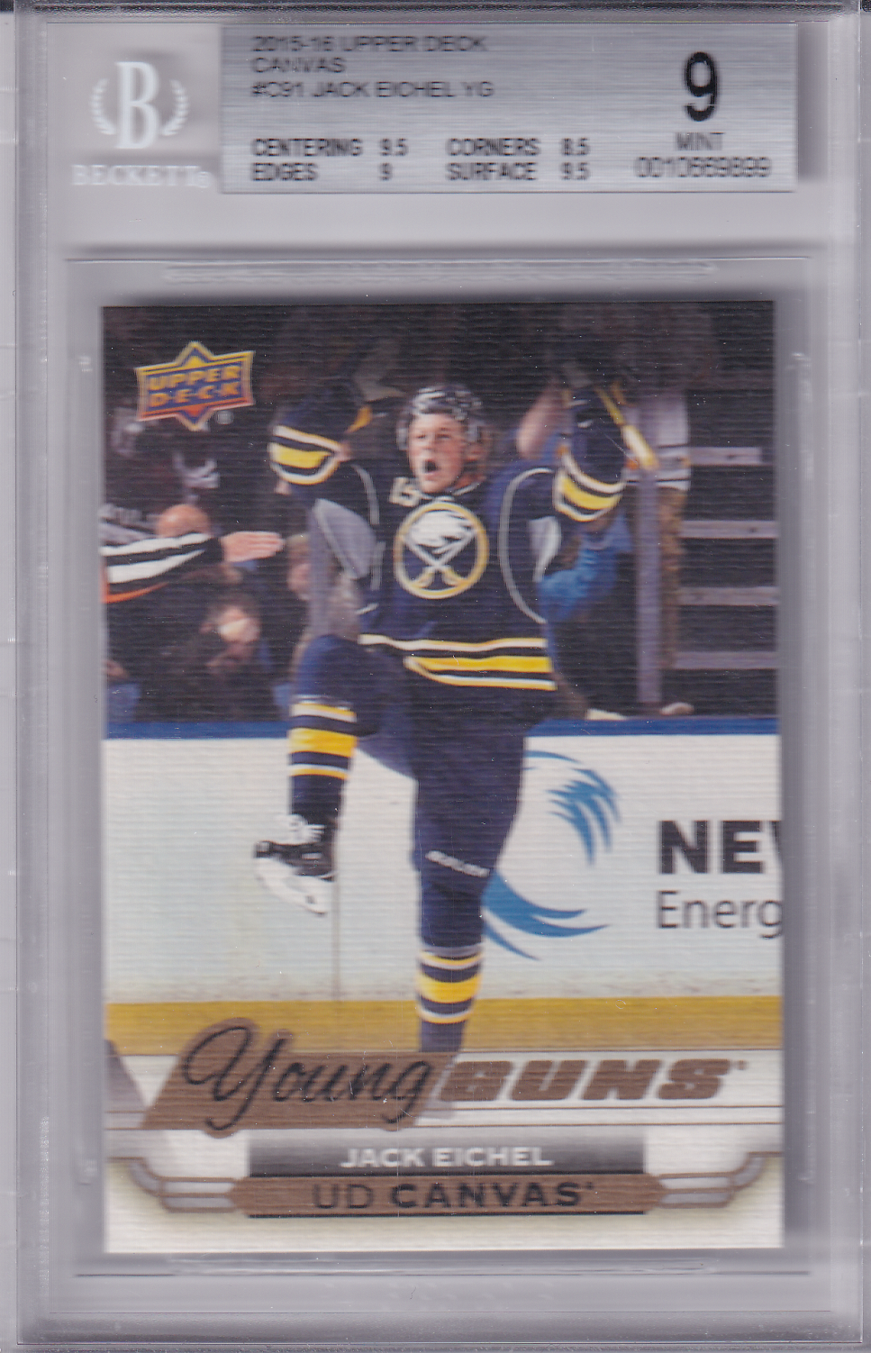 JACK EICHEL 2015-16 Upper Deck UD Canvas Young Guns Rookie Card #C91 RC BGS 9 Buffalo Sabres