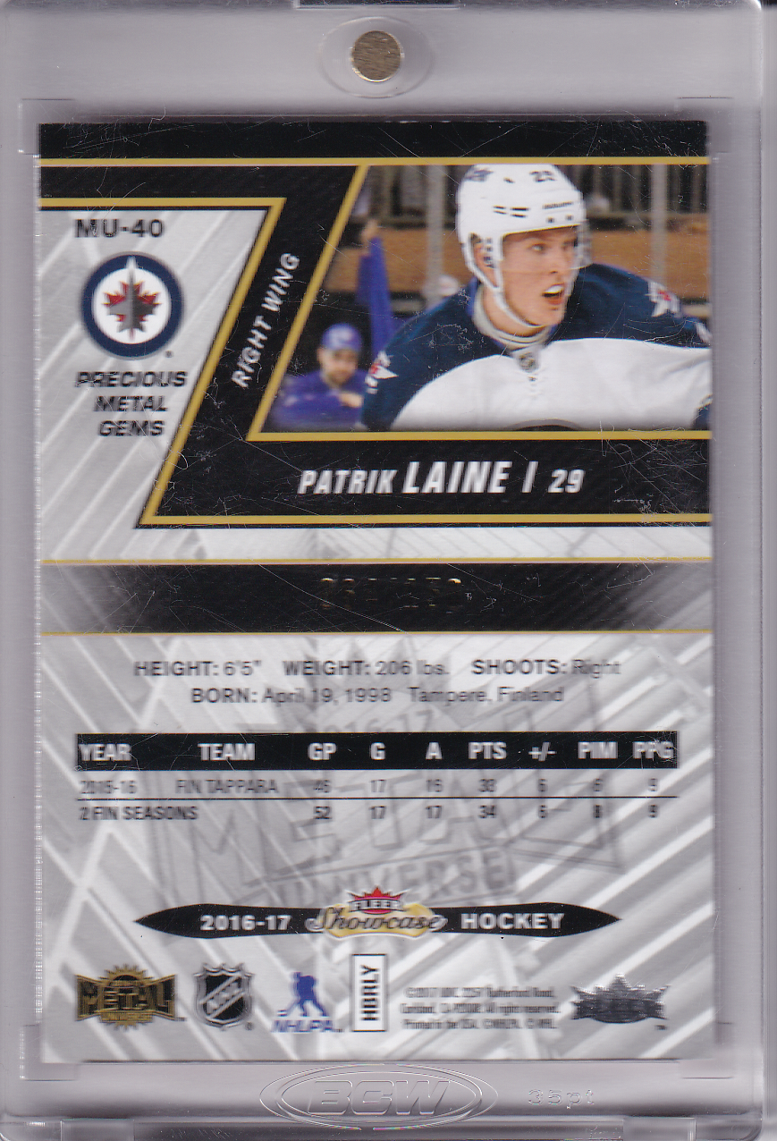 PATRIK LAINE 2016-17 Fleer Showcase Metal Universe Precious Metal Gems RED Rookie Card RC PMG Card 64/150 #mu-40 Winnipeg Jets