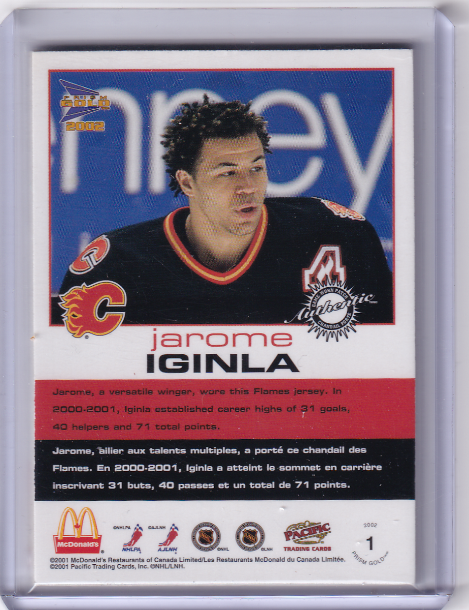 JAROME IGINLA 2001-02 McDonalds Patch Card 168/238 #1 Calgary Flames