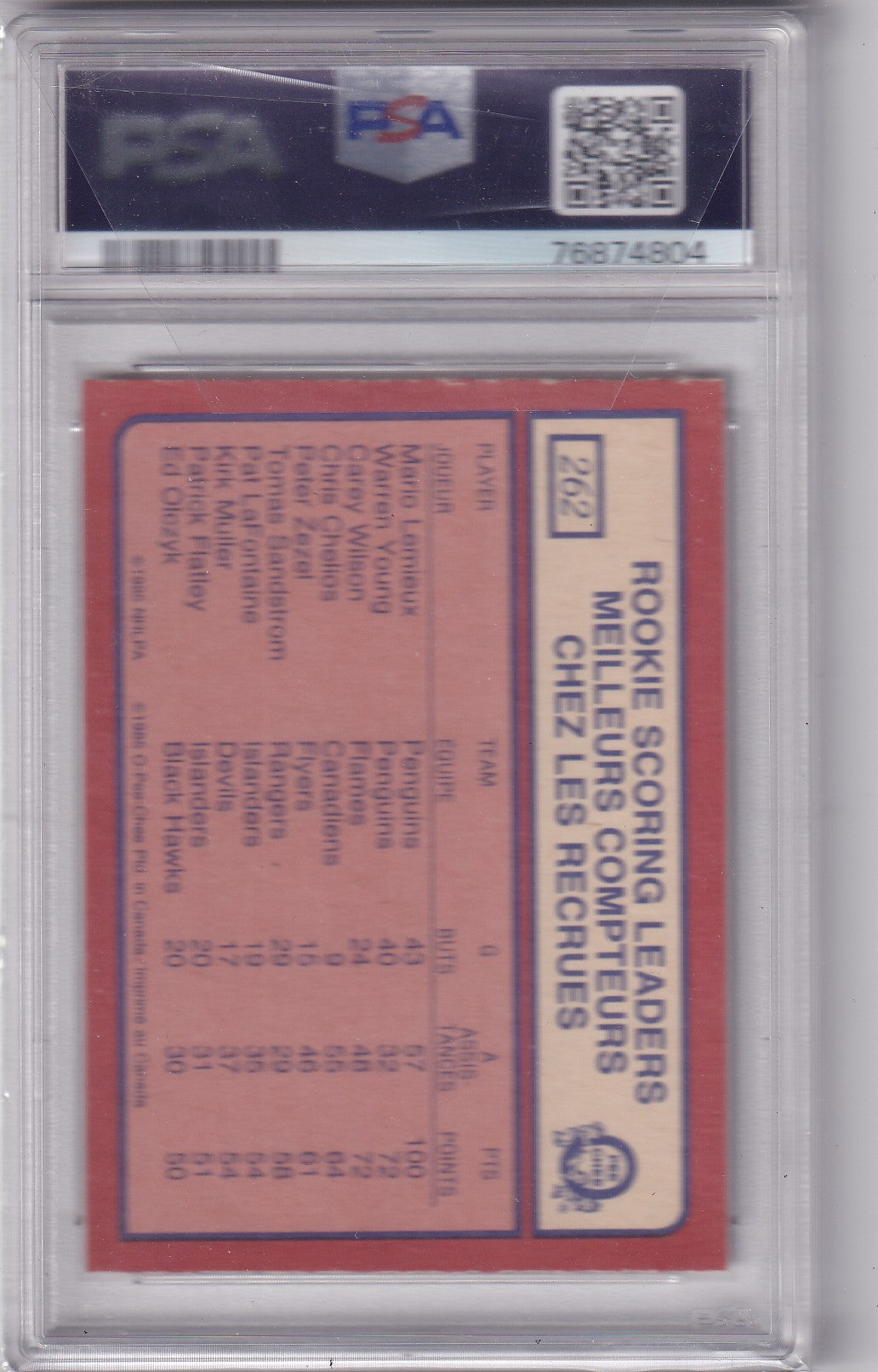 Mario Lemieux 1985-86 O-Pee-Chee Scoring Leaders #262 Pittsburgh Penguins NM-MT 8 AUTO 9 PSA/DNA Autographed Rookie signed auto