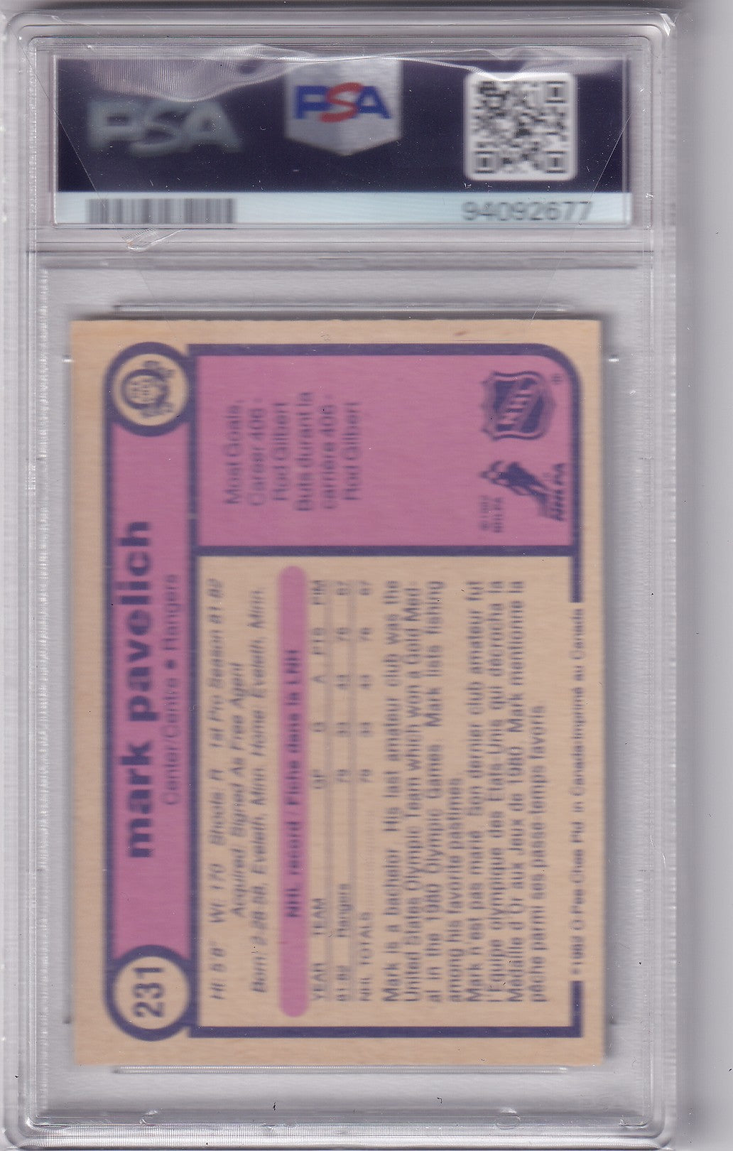 Mark Pavelich 1982 O-Pee-Chee New York Rangers #231 PSA/DNA Autographed Rookie signed auto