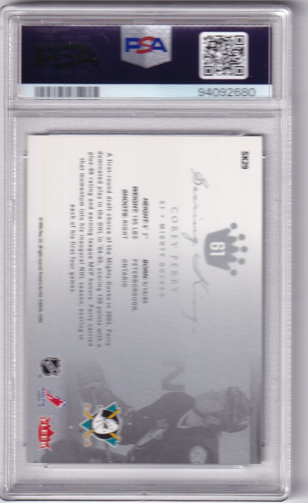 Corey Perry 2005 Ultra #SK29 PSA/DNA Autographed Rookie signed auto