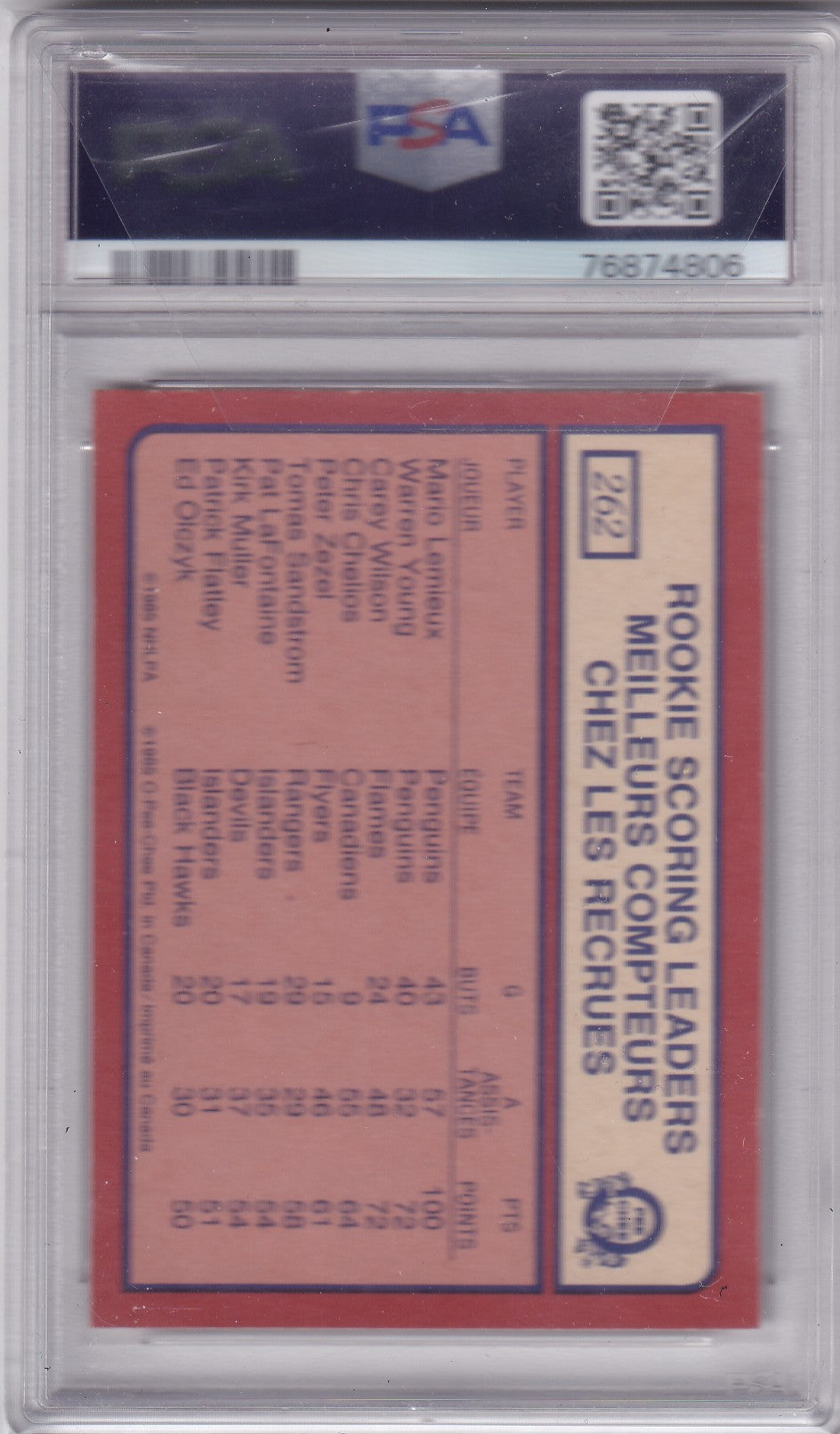 Mario Lemieux 1985-86 O-Pee-Chee Scoring Leader #262 Pittsburgh Penguins NM 7 AUTO 8 PSA/DNA Autographed Rookie signed auto RC