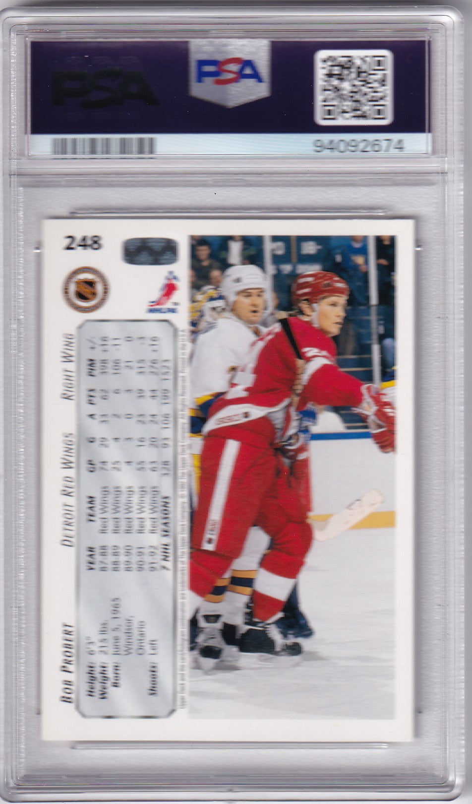 Bob Probert 1992-93 Upper Deck #248 Detroit Red Wings PSA/DNA Autographed signed auto