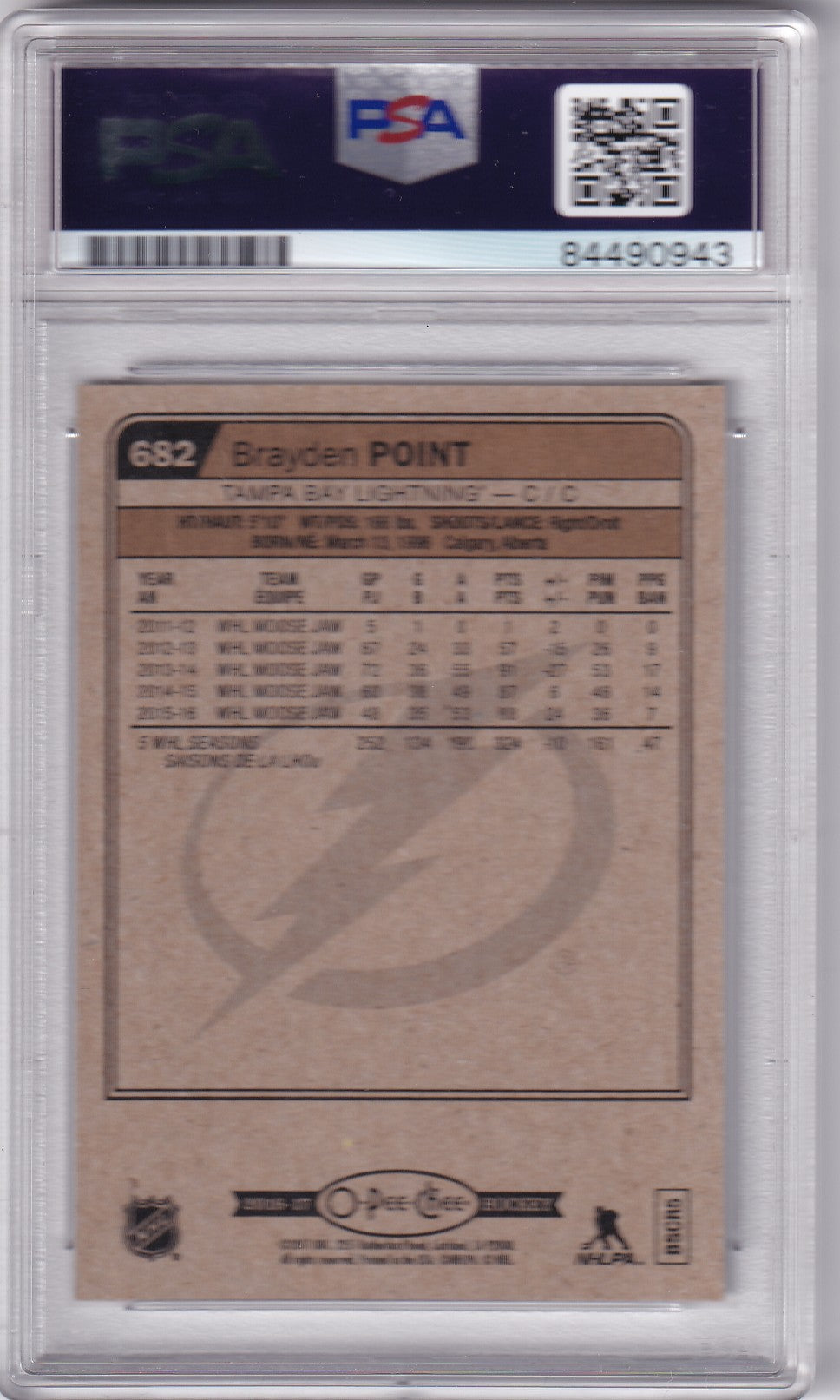 Brayden Point 2016-17 O-Pee-Chee Update Marquee Rookies Card #682 Tampa Bay Lightning PSA/DNA Autographed signed auto