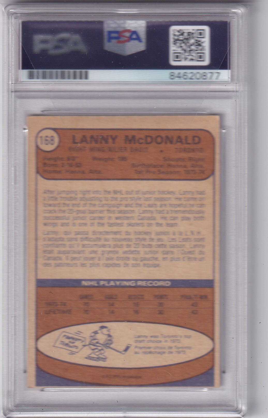 Lanny McDonald 1974-75 Toronto Maple Leafs #168 PSA/DNA Autographed Rookie signed auto RC