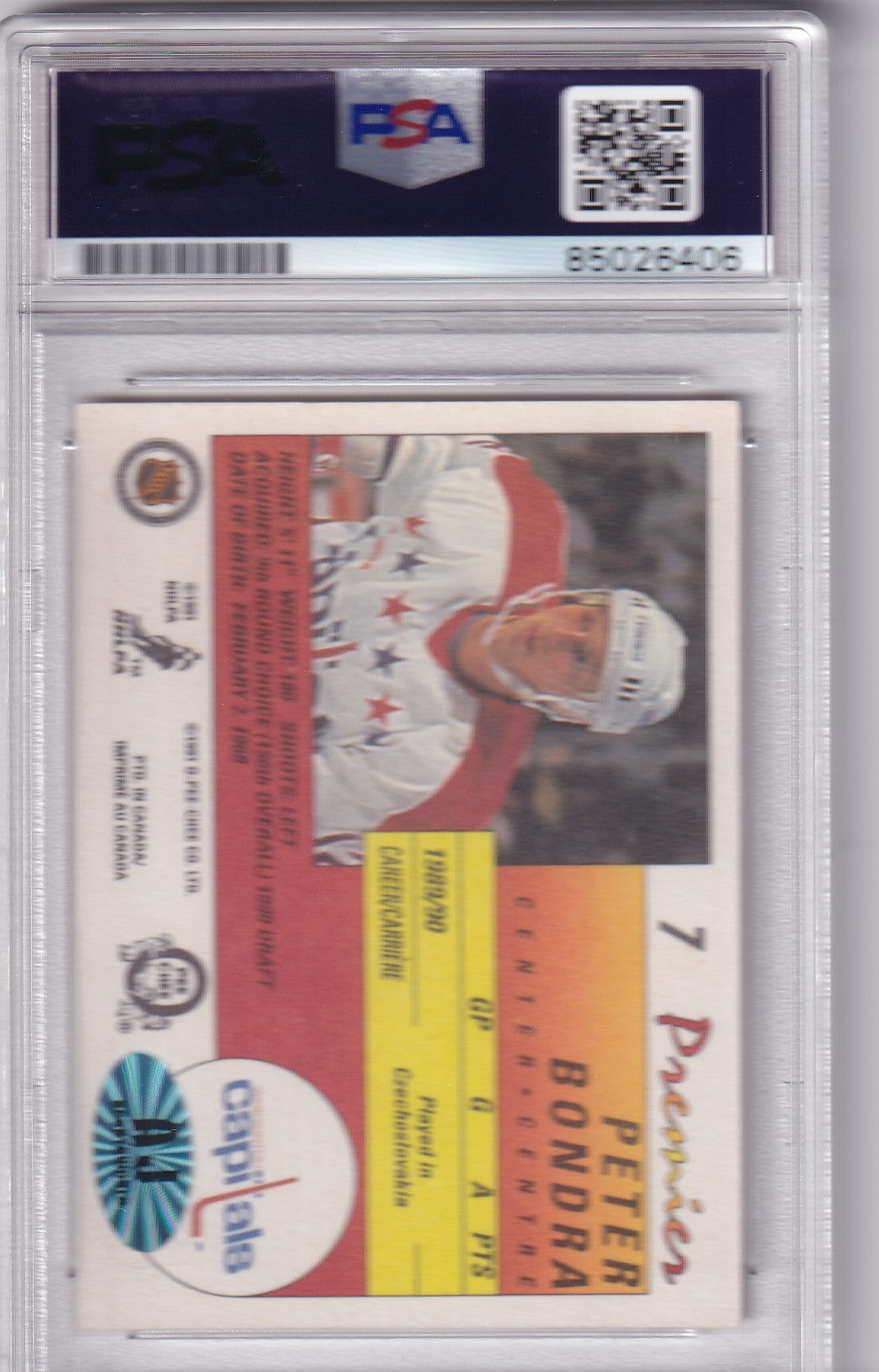 Peter Bondra 1990-91 O-Pee-Chee Premier Rookie Card #7 Washington Capitals PSA/DNA Autographed signed auto RC