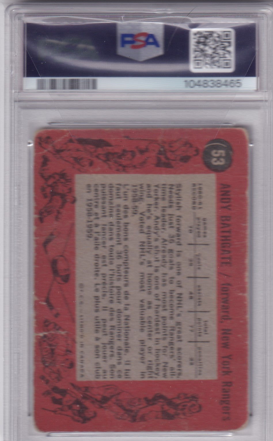 Andy Bathgate 1961 Topps New York Rangers #53 PSA/DNA Autograph signed auto