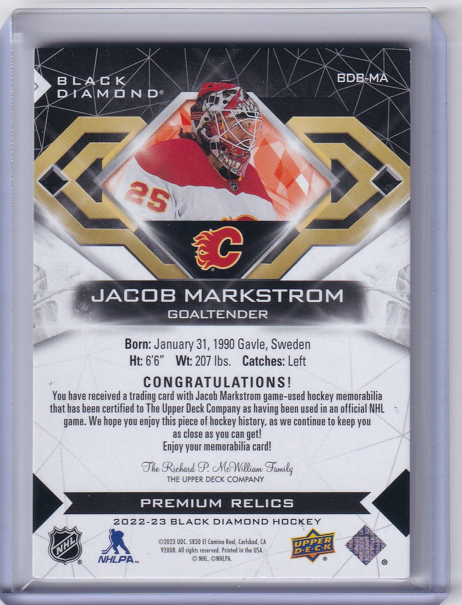 Jacob Markstrom 2022-23 Black Diamond Premium Relics 4 color Patch 19/25 Calgary Flames