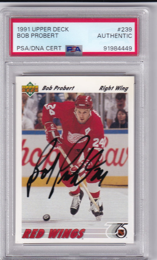 1991-92 Upper Deck Bob Probert Card #239 Detroit Red Wings PSA/DNA Autographed signed autosig