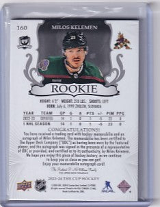 Milos Kelemen 2023-24 The Cup Rookie Patch Auto RPA 18/24 #160 Arizona Coyotes