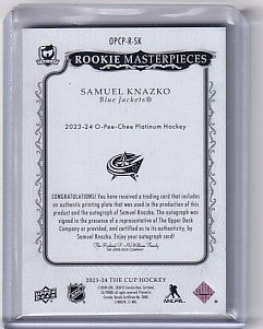 Samuel Knazko 2023-24 The Cup Rookie Masterpieces Yellow Printing Plate Autograph 1/1 OPCP-R-SK Columbus Blue Jackets