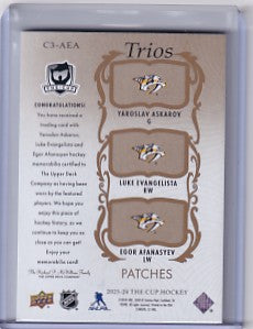 Askarov Evangelista Afanasyev 2023-24 The Cup Trios Patches 08/10 #C#-AEA Nashville Predators