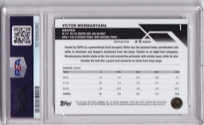 Victor Wembanyama Rookie Refractor Card #1 PSA 10 Gem MT 2023-24 Topps Chrome Rookie Card RC San Antonio Spurs