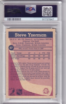 PSA 9 Steve Yzerman Card #67 1984-85 O-Pee-Chee Rookie Card RC Detroit Red Wings