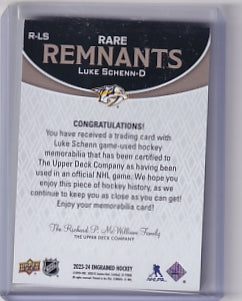 Luke Schenn Rare Remnants 02/25 Jersey Number Card R-LS 2023-24 Upper Deck Engrained Nashville Predators