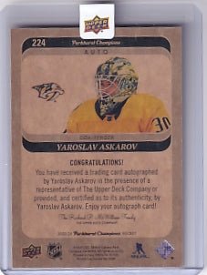 Yaroslav Askarov Base Rookie Auto Card #224 2023-24 Parkhurst Champions Rookie Card RC Nashville Predators