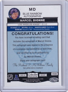 Marcel Dionne Blue Rainbow Auto Card MD 2015-16 O-Pee-Chee Platinum Los Angeles Kings