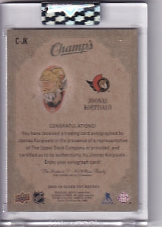 Joonas Korpisalo Champs Auto Card C-JK 2023-24 Upper Deck Clear Cut Ottawa Senators