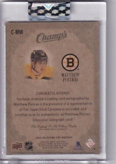 Matthew Poitras Champs Blue Rookie Auto 44/50 Card C-MW 2023-24 Upper Deck Clear Cut Rookie Card RC Boston Bruins