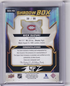Nick Suzuki Shadow Box Auto 38/99 Card SBA-NS 2021-22 Upper Deck SPX Montreal Canadiens