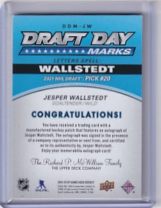 Jesper Wallstedt Draft Day Marks Auto "E" 26/35 Card DDM-JW 2024-25 SP Game Used Rookie Card RC Minnesota Wild