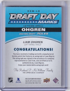 Liam Ohgren Draft Day Marks Auto "O" 05/35 Card DDM-LO 2024-25 SP Game Used Rookie Card RC Minnesota Wild