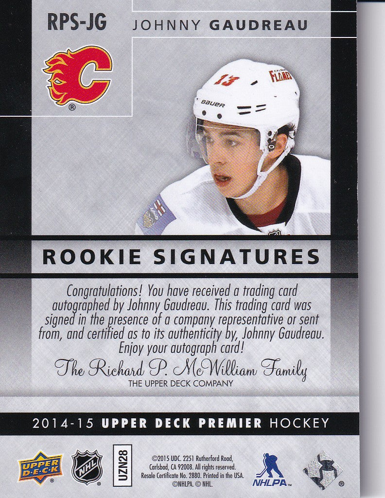 JOHNNY GAUDREAU 2014-15 UD premier Rookie Signatures Auto RPS-JG Calgary Flames