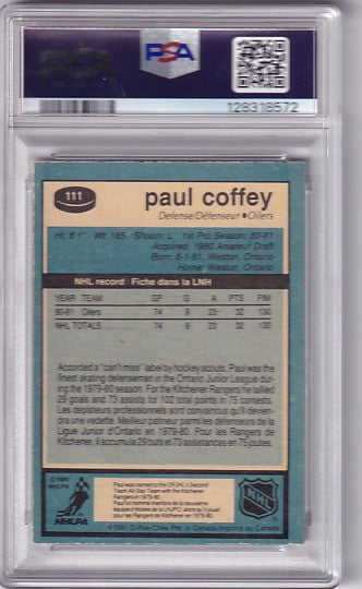1981-82 O-Pee-Chee Paul Coffey #111 PSA 8(OC)