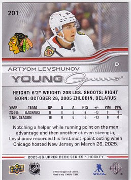 2025-26 Upper Deck Series One Artyom Levshunov Young Guns #201