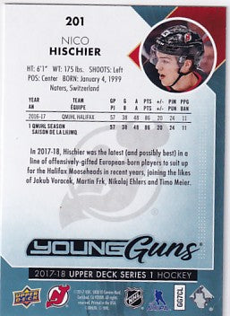 2017-18 Upper Deck Series One Nico Hischier Young Guns #201