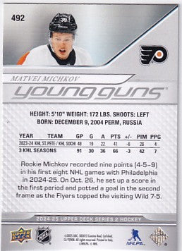 2024-25 Upper Deck Series Two Matvei Michkov Young Guns #492