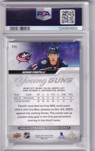 2023-24 Upper Deck Extended Adam Fantili Young Guns #711 PSA 9