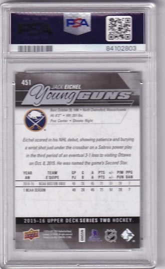 2015-16 Upper Deck Series Two Jack Eichel Young Guns #451 PSA 9
