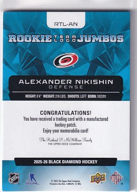 2025-26 Black Diamond Hockey Alexander Nikishin Rookie Team Logo Jumbos RTL-AN