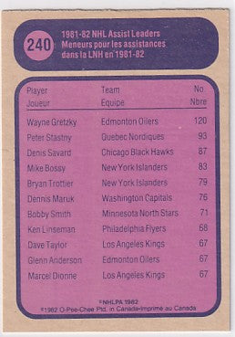 1982-83 O-Pee-Chee Wayne Gretzky Assist Leaders #240