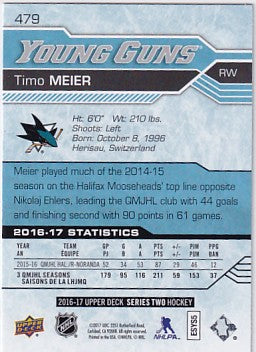 2016-17 Upper Deck Series Two Timo Meier Young Guns #479