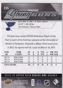 2015-16 Upper Deck Series One Colton Parayko Young Guns #235