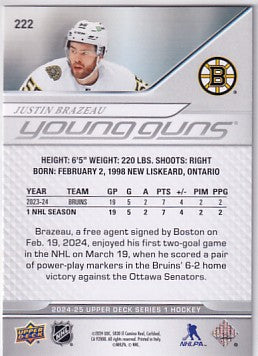 2024-25 Upper Deck Series One Justin Brazeau Young Guns #222