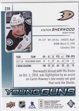 2018-19 Upper Deck Series One Kiefer Sherwood Young Guns #220