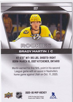 2025-26 Upper Deck MVP Silver Collection Brady Martin Rookie #257
