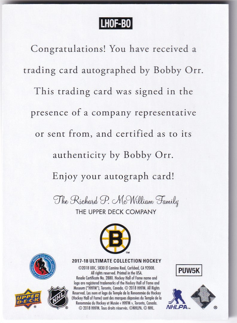 2017-18 Ultimate Collection Ultimate Legends HOF Bobby Orr #LHOF-BO Auto HOF Boston Bruins
