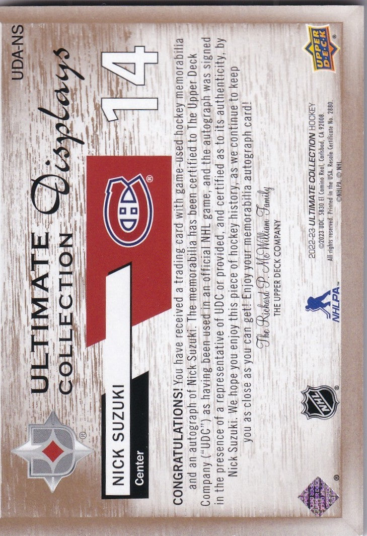 NICK SUZUKI 2022-23 UD Ultimate Collection Displays 19/35 Montreal Canadiens UDA-NS