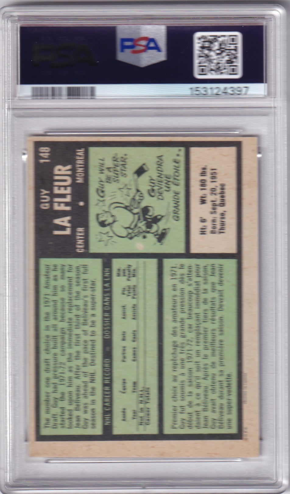 Guy Lafleur 1971-72 O-Pee-Chee Rookie Card #148 OPC RC PSA 4 Montreal Canadiens