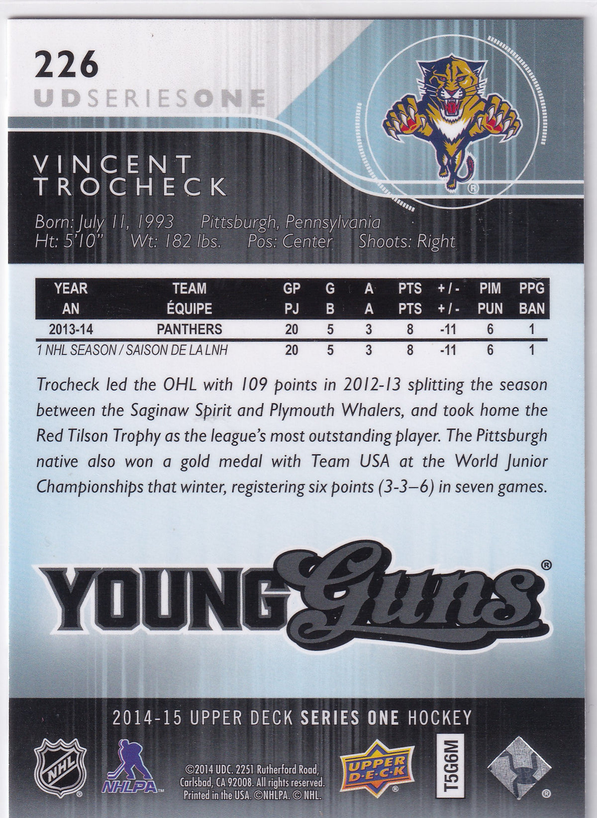 2014-15 Upper Deck Series One Vincent Trocheck #226