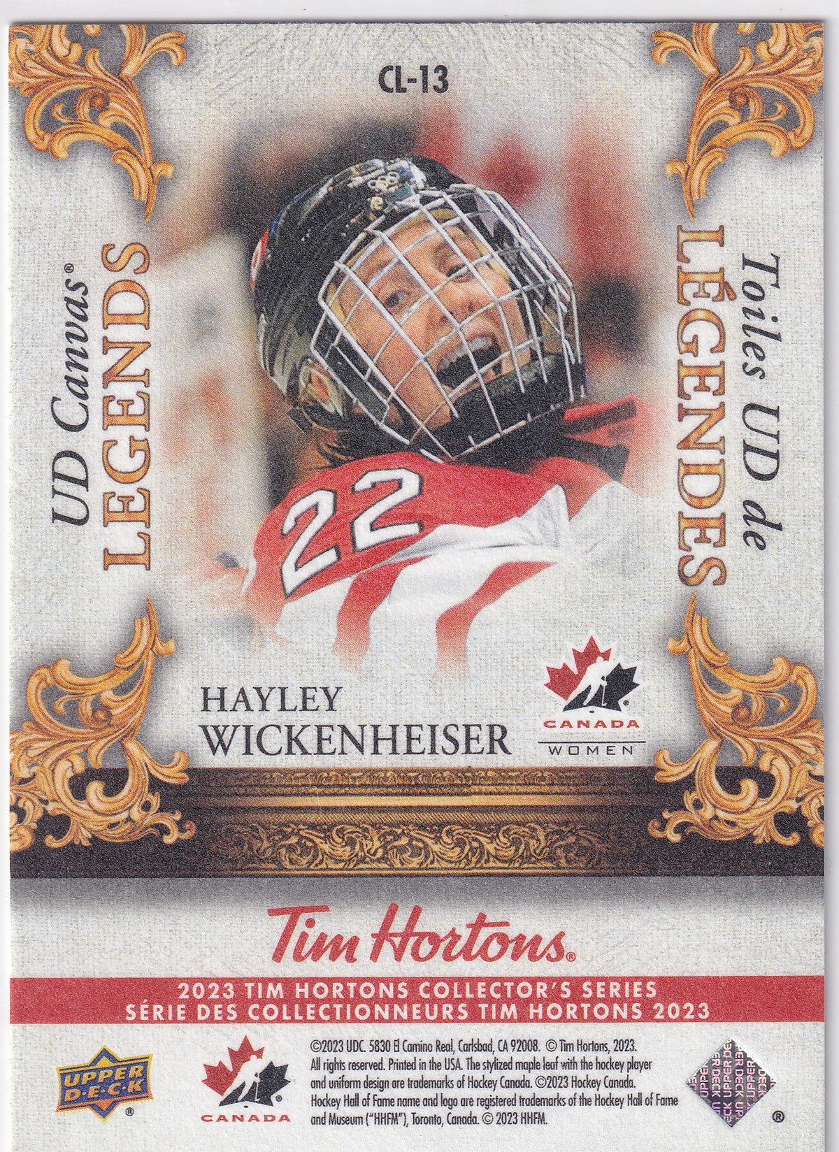 2023 Tim Hortons Collector's Series Hayley Wickenheiser UD Canvas Legends CL-13