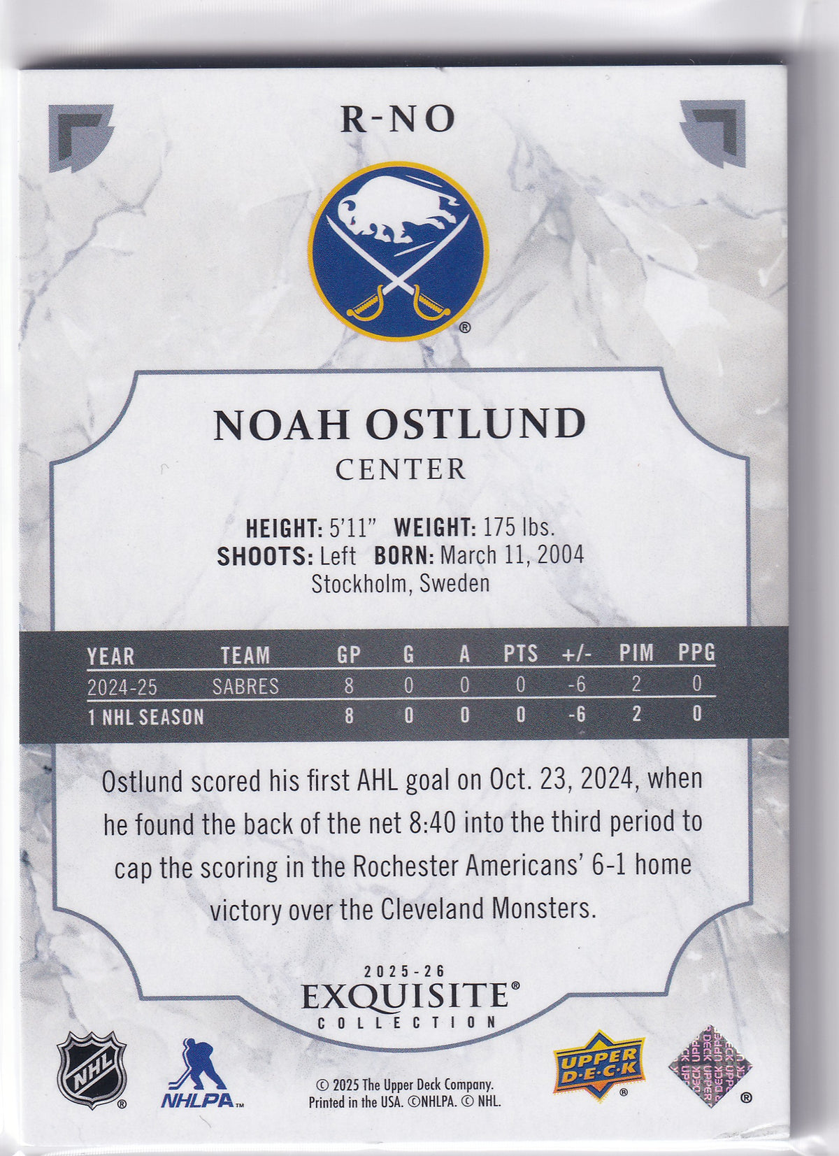 2025-26 Black Diamond Hockey Noah Ostlund Exquisite Collection Rookie 43/99 R-NO
