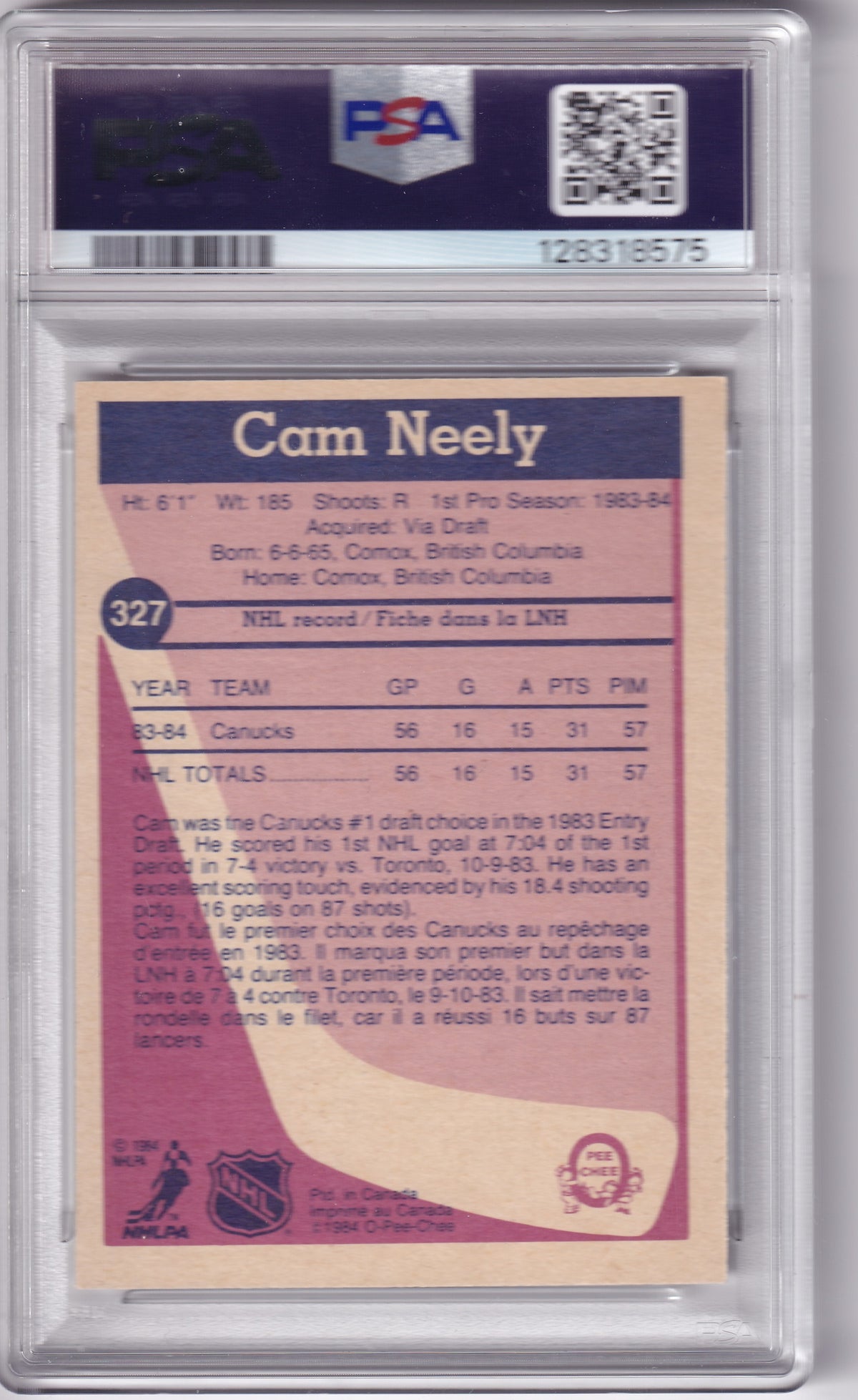 1984-85 O-Pee-Chee Cam Neely #327 PSA 7